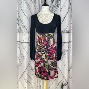 Trina Turk Dress Long Sleeve Silk Black Pink 4